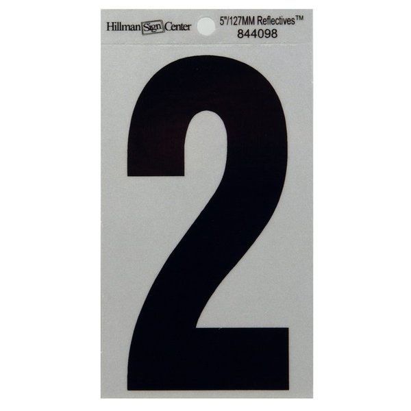 Hillman 5 in. Reflective Black Vinyl Self-Adhesive Number 2 1 pc, 6PK 844098